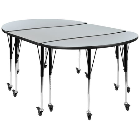 UPC: 0889142933670 | Flash Furniture Emmy 3 Piece Mobile 76 Oval Wave Flexible Grey Thermal Laminate Activity Table Set-Standard Height Adjustable Legs