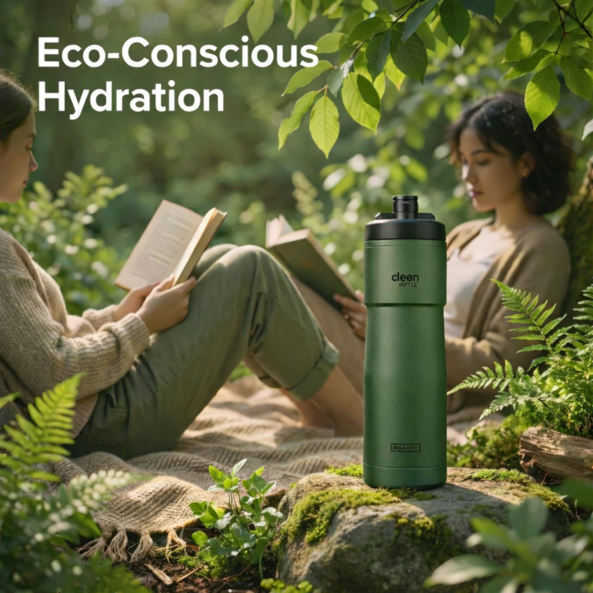 Clean Bottle 23 oz Sport Insulated Bike Water Bottle with Easy-Squeeze Nozzle Matte Green