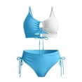 thumbnail image 4 of DHFJKG Bikini Sets For Women 2 Piece Swimsuits Hallow Out Ruched Bathing Suit With High Rise Briefs Bottoms Soft Beachwear, 4 of 4