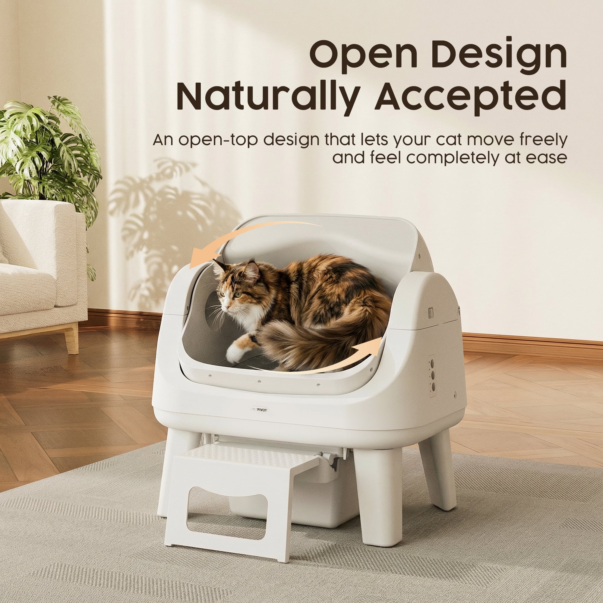 PetPivot AS12 Automatic Cat Litter Box Self-Cleaning with Safety Protection, Liners, Front Entry Step Included, White
