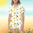 thumbnail image 2 of Silk Pajamas for Girls Set Short Sleeve Shirts and Shorts Nightwear Set Comfy Cartoon Bee Print Bee Festival Girls' Sleepwear White,110, 2 of 4