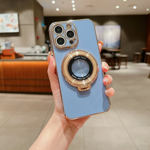Magnetic Phone Cover for iPhone XR Plating Diamond Rotatable Stand Soft TPU Plain Thin Fit Solid Color Phone Case for iPhone XR for Women Girls or Men, Grassgray