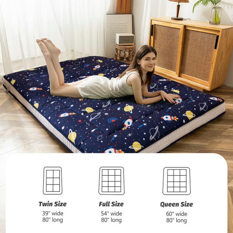 Japanese Nonslip XL Twin Futon Mattress Pad for Sofa Bed and Couch Lounger,  Foldable Dormitory Floor Firm Supported 3in Thicken Tatami Size Mat, Kids