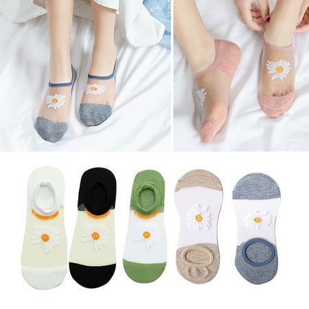 

Taluosi 5Pairs Women Summer See Through Thin Breathable Marguerite Low Cut Boat Socks