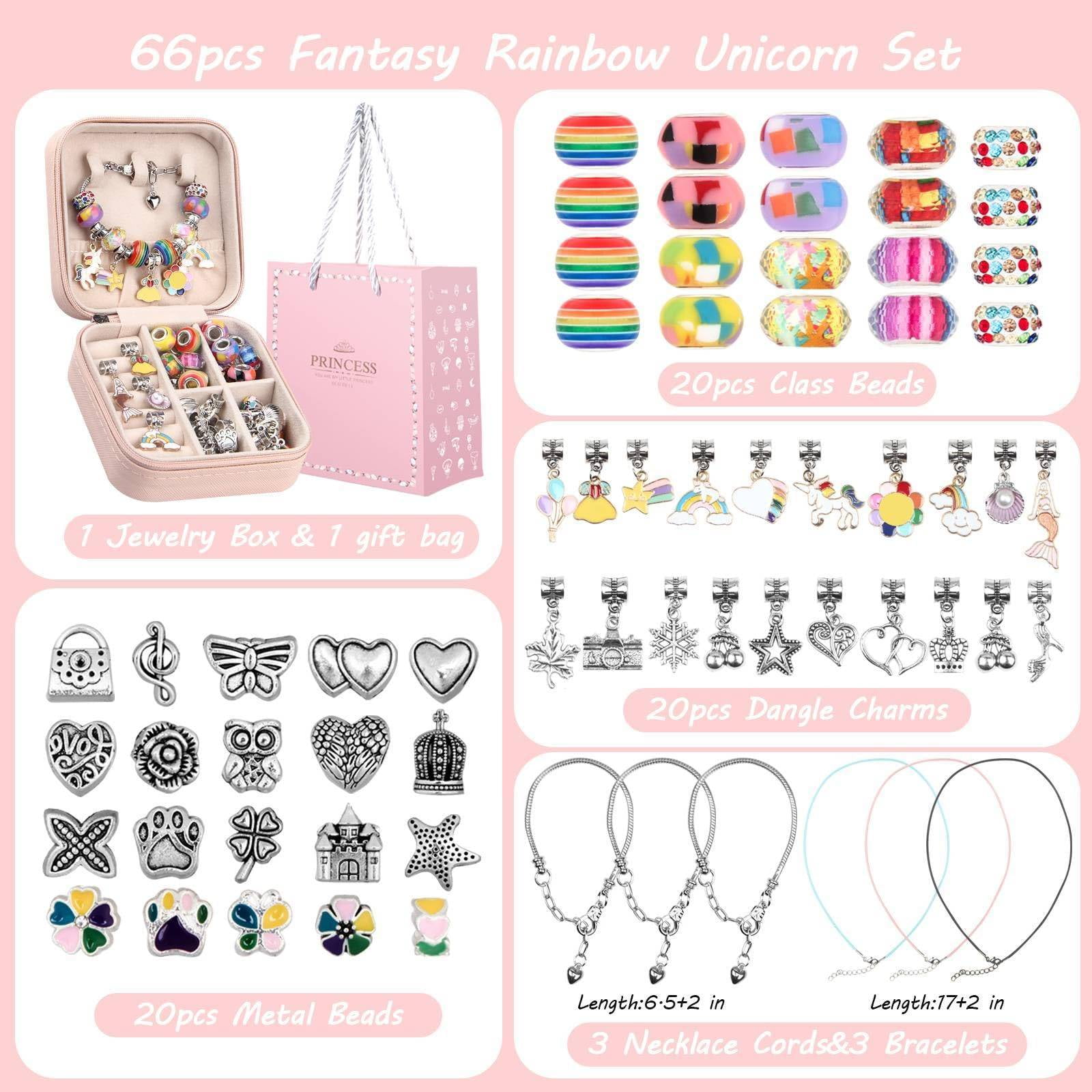 iMucci Charm Bracelet Making Kit - Girls DIY Beaded Jewelry Making Kit, Unicorn Mermaid Series Charms Gifts Set for Girls Crafts, with a Portable Bracelet Organizer Box