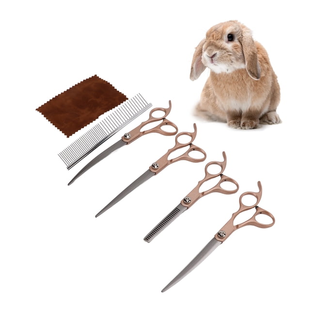 Grooming Scissors, Stainless Steel Professional 4 In 1 Convenient Split Pet Hair Trimming Scissors Set with Storage Bag for Pet Haircutting Gold,Green