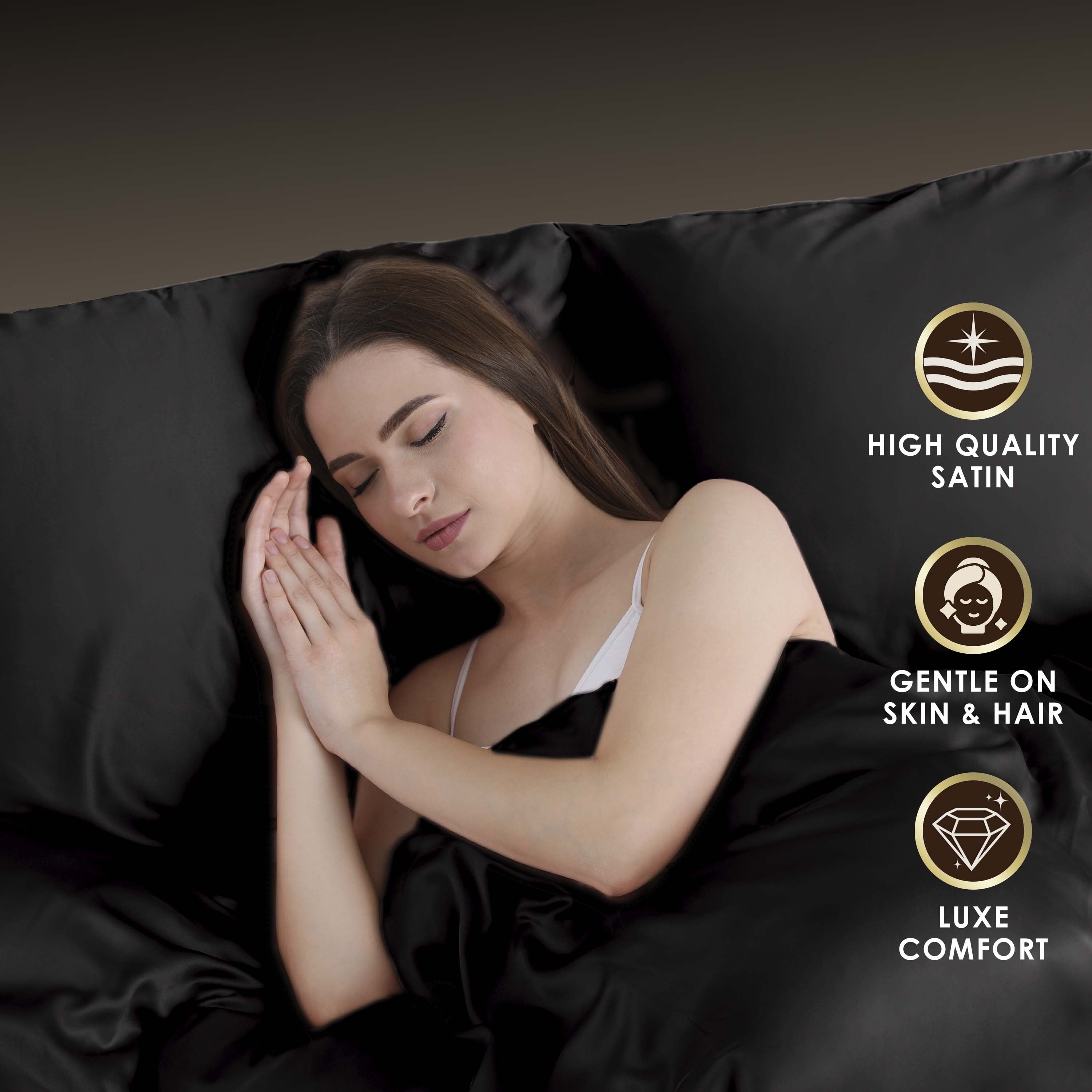 Seduction Satin Solid King Black Pillowcase Pair