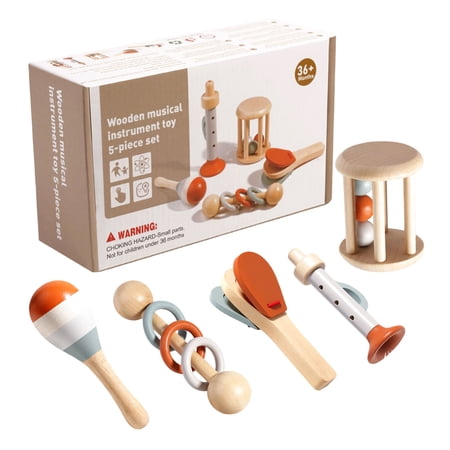 Wooden Musical Instruments for Infants 0-3 Years Old, Early Educational Music Toys, Multi-Functional & Safe Wooden Sensory Toys for Toddlers_A