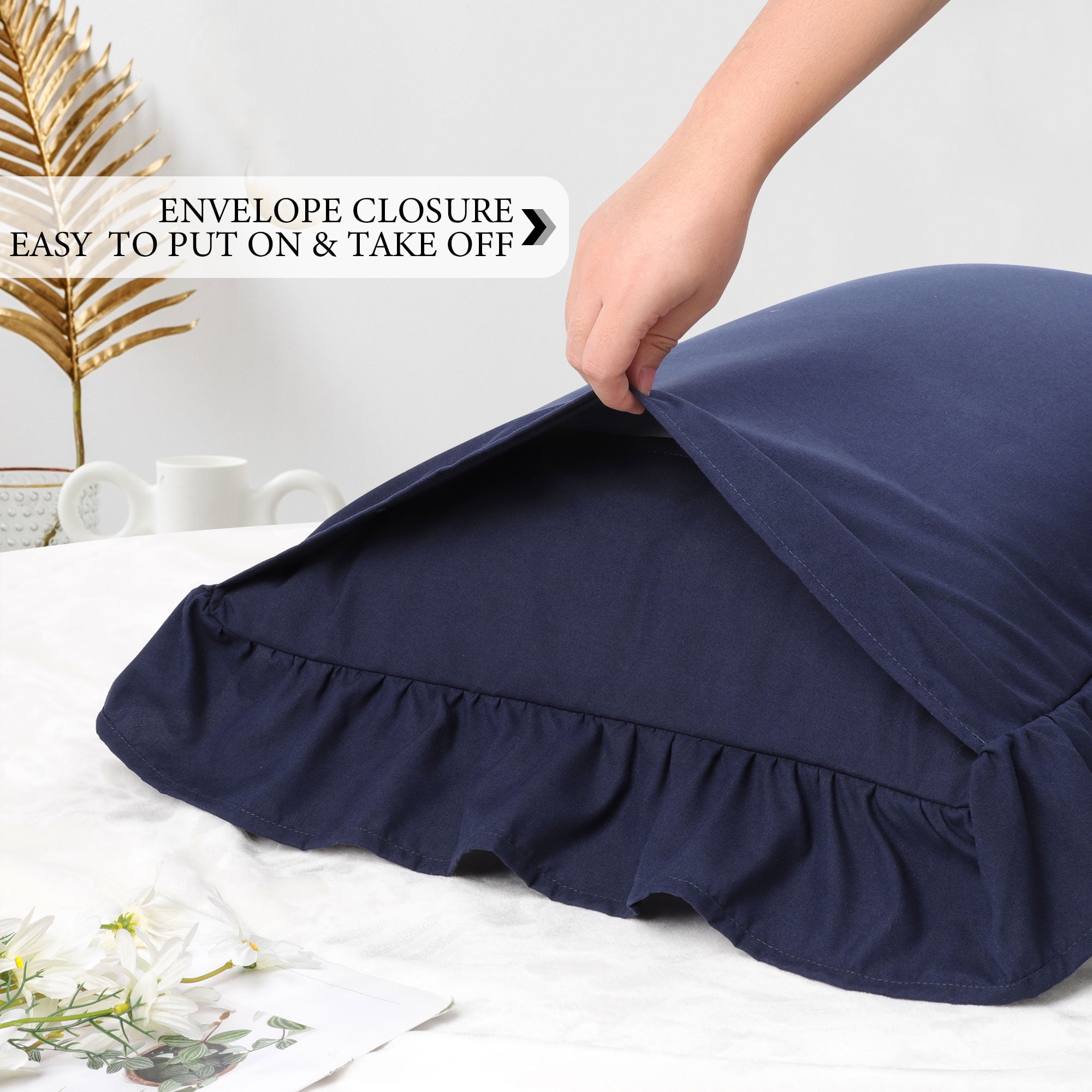 Unique Bargains Microfiber Ruffle Envelope Closure Body Pillowcases Navy Blue 20"x54"