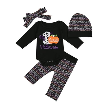

Xingqing Baby Girls Boys Funny Pumpkin/Spider Long Sleeve Jumpsuit and Print Long Pants with Headband Hat 3pcs Outfits Set