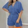 thumbnail image 2 of Women's Summer Romper Fashion Tie Smocked Waist Graphic Print Short Jumpsuit Pleated Kimono Sleeve Loose Party Outfits, Blue, M, 2 of 5