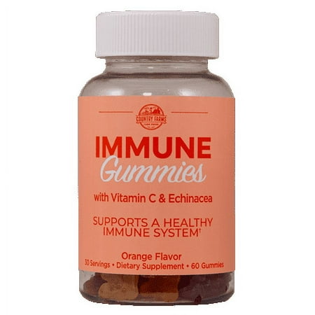 Country Farms Immune Gummies with Vitamin C and Enchinacea, Supports a Healthy Immune System, Orange Flavor, 60 Gummies, 30 Servings