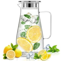 64 oz Water Pitcher with Lid and Spout, 1.8L Heat & Cold Resistant Glass Water Carafe with Handle, Easy to Clean Thickened Borosilicate Glass Jug for Cold and Hot Beverage