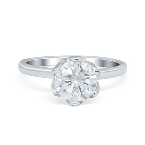 Flower Solitaire Wedding Ring CZ 925 Sterling Silver Size 5