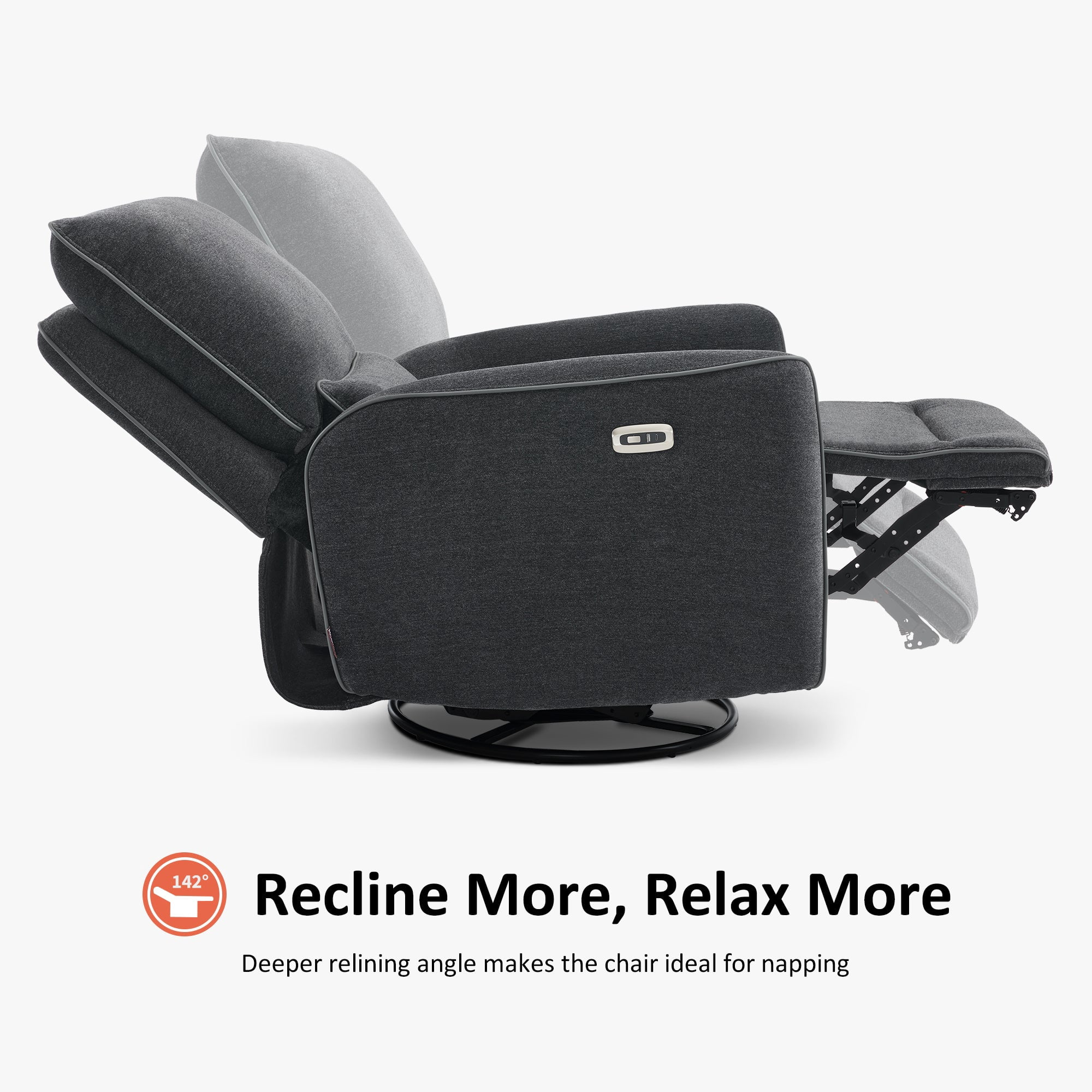 MCombo Power Swivel Glider Recliner Chair, Electric Rocker Recliner Chairs with USB Charging Ports for Living Room and Nursery, Fabric 6922 (Grey)