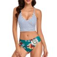 thumbnail image 1 of Conjunto de bikini para mujer Traje de baño de 2 piezas con estampado floral y parte superior a rayas elegante Traje de baño Verde XL, 1 of 6
