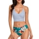 thumbnail image 1 of Conjunto de bikini para mujer Traje de baño de 2 piezas con estampado floral y parte superior a rayas elegante Traje de baño Verde XL, 1 of 6