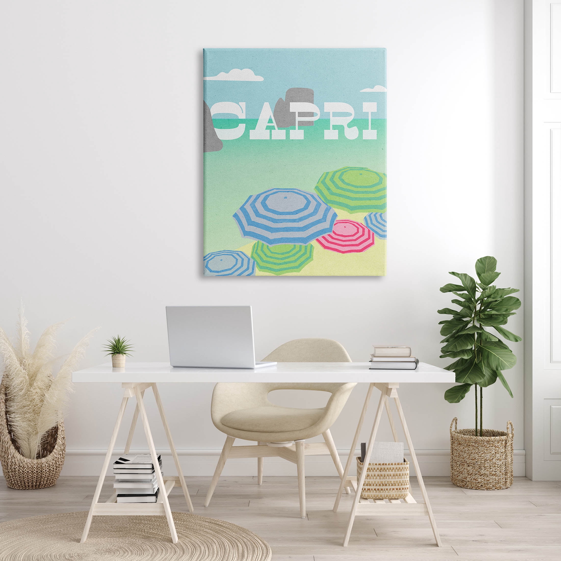 Stupell Industries Capri Beach Shore Umbrellas Graphic Art Gallery Wrapped Canvas Print Wall Art, Design by Lil' Rue