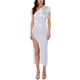 thumbnail image 2 of Vestido Maxi de Cóctel L Blanco con Un Hombro, Brillante, Metálico, Nudo en la Cintura y Abertura, 2 of 6
