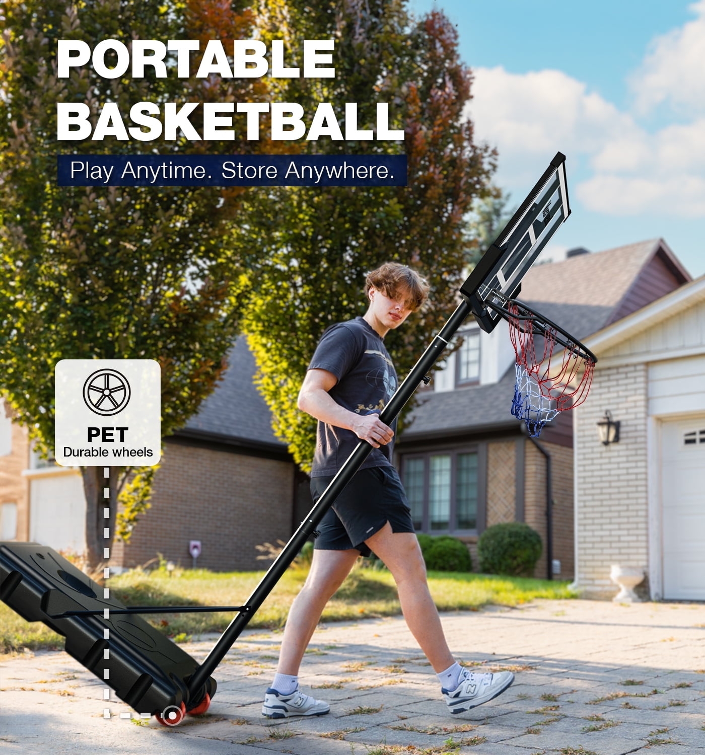 Mastgoal 45" Portable Basketball Hoop, 5.7-10-Ft Height Adjustable, Shatterproof Backboard Basketball Goal for Kids and Adults Outdoor Indoor