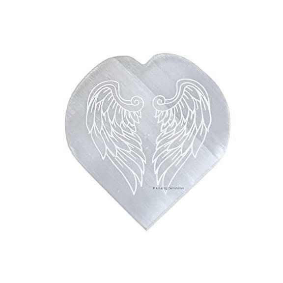 Selenite Charging Plate, Angel Wing Engraved Crystal Charging Plate