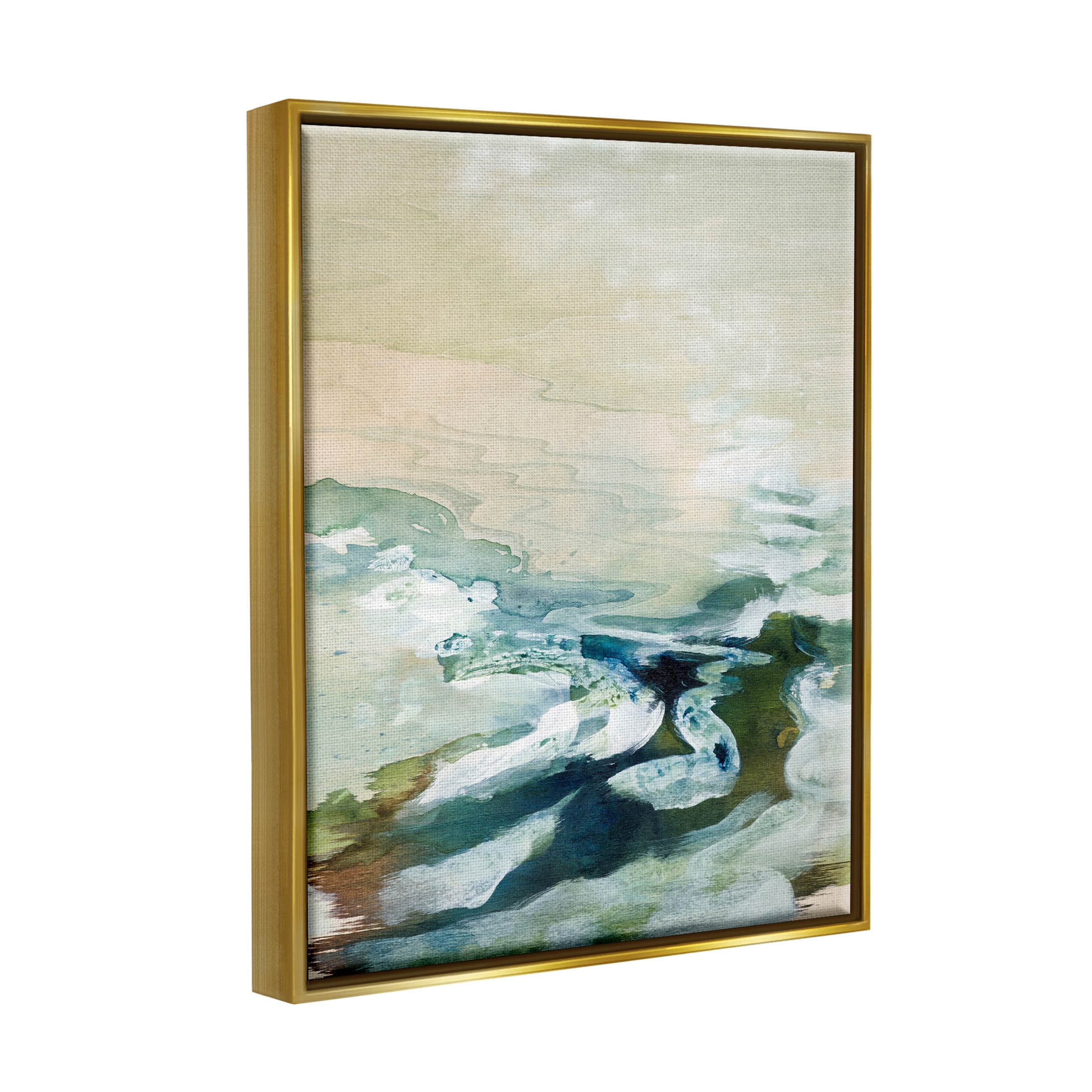 Modern Beach Waves Splash Abstract Painting Metallic Gold Framed Art Print Wall Art