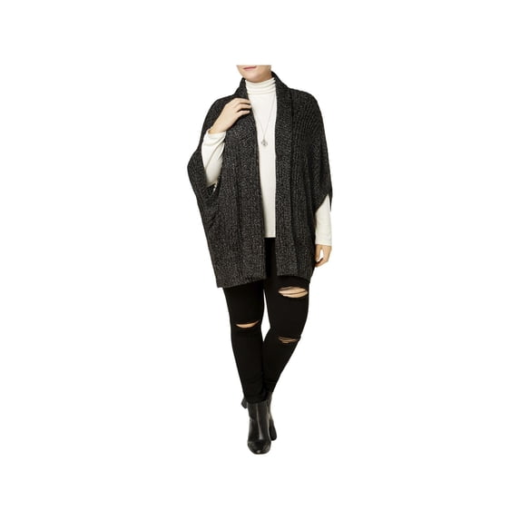 Melissa McCarthy Seven7 Womens Plus Metallic Cardigan Sweater Black 2X