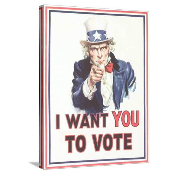 Art.com Uncle Sam, I Want You to Vote Stretched Canvas Print Wall Art, 18" x 24"