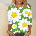 thumbnail image 4 of T-Shirt à Manches Courtes pour Femmes Liquidation Femmes T-Shirt en Chiffon Blouses pour Femmes Chic Décontracté Chic Col Rond Manches 3/4 Hauts Été Chemises à Imprimé Floral Coupe Décontractée Tee, 4 of 5