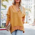 thumbnail image 4 of Baqcunre Hoodies For Women Women Casual Button V Neck Hoodies Oversized Pullover Sweatshirt Hooded Tops With Pockets Womens Sweaters Fall Outfits For Women 2023 Yellow XL, 4 of 5