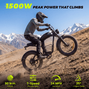 Electric Bike for Adults, 1500W Dirt Bike, 34MPH, 48V 20Ah E-Bike, 60 Miles Electric Motorcycle, 20 Fat Tire Off-Road Bike, All Terrain for Mountains, Snow, Sand, Road
