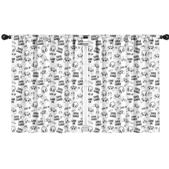 Blackout Kids Curtains,Black White Games Text White Pattern Childrens Insulated Curtains Set Of 2,Bedroom Essentials,Toddler Room Decor 42"x54"