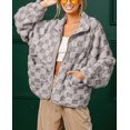 thumbnail image 2 of sicmoss Women's Grey Checkered Oversized Sherpa Jacket Fuzzy Warm Winter with Pockets, 2 of 2