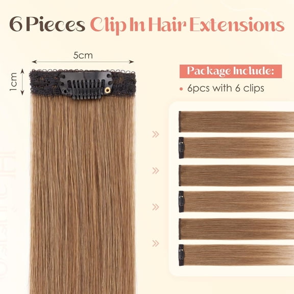 WEIF-6PCS 6 Clips In Short Hair Extensions Remy Real Human Hair Clip Ins Mini Clip On Hairpin Hairpieces For Women 33g 12 Inch #06 Light Brown