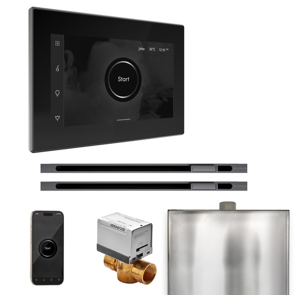Mr Steam XButler Max Steam Shower Pkg w/iSteamX Control and Linear Steamhead in Black Satin Steel