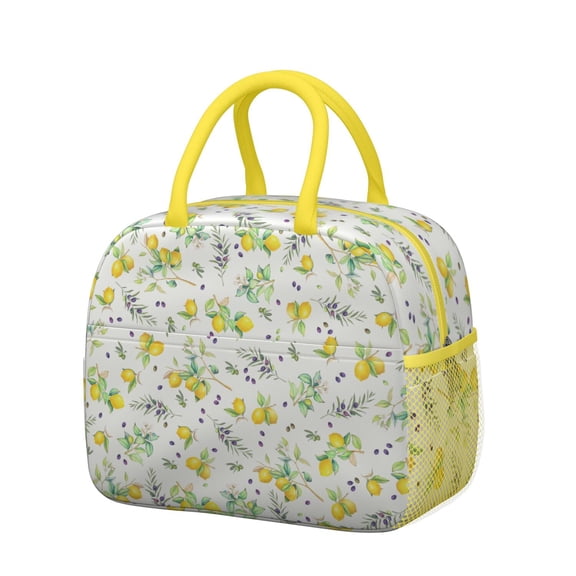 Lunch Bag Lunch Box for Women Reusable Insulated Lunch Bags,Water-Resistant Lemon Print Cooler Lunch Tote Bag, Large Capacity for Work Travel Picnic