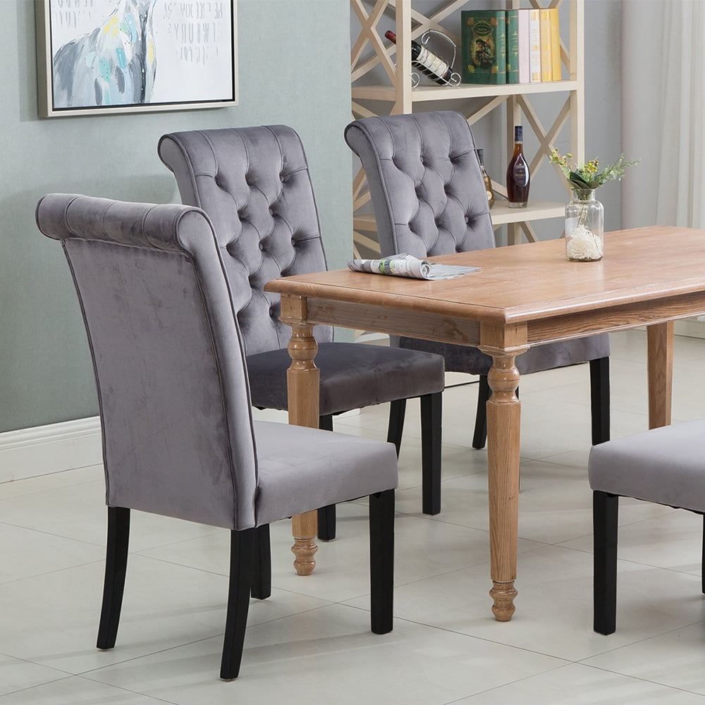 Lowestbest 6Pcs Upholstered Dining Chairs, Velvet Tufted Armless Chair with Solid Wood Legs, Leisure Side Chairs for Dining Room/Living Room, Grey Lowestbest 6Pcs Upholstered Dining Chairs, Velvet Tufted Armless Chair with Solid Wood Legs, Leisure Side Chairs for Dining Room/Living Room, Grey