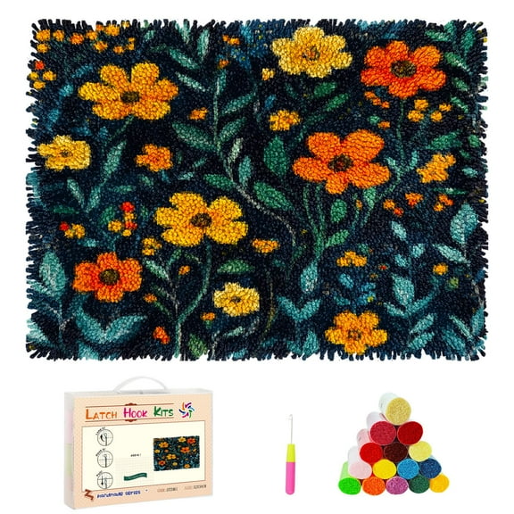 DIY Latch Hook Rug Kits Little Cute Wildflowers Stamped Non-slip Mat Crochet Yarn Hook and Latch Emboridery Tapestry for Home Floor Decor and Pet Warm Cushion 52x38cm(14)