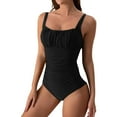 thumbnail image 2 of Wuxian One Piece Swimsuit For Women Solid Color Cross Adjustable Spaghetti Strap Halter Deep V-Neck Ruched High Waist Slim Fit Bikini Set Swimwear Tankinis Set Bathing Suits,Black,L, 2 of 5
