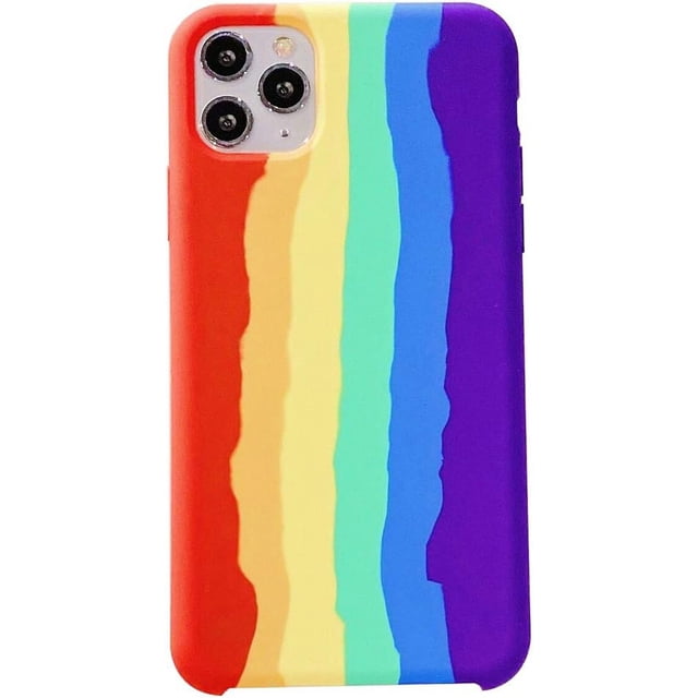 Funda protectora fresca y bonita de silicona líquida con diseño de arcoíris brillante para iPhone, para niñas, mujeres y hombres (arcoíris)