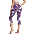 thumbnail image 2 of SCRAWLGOD Halloween Bat Ghost Pumpkin Violet Capri Leggings for Women, Comfy Athletic Yoga Pants Leggings with Pockets, High Waisted Buttery Soft Women's Leggings for Workout, L, 2 of 7