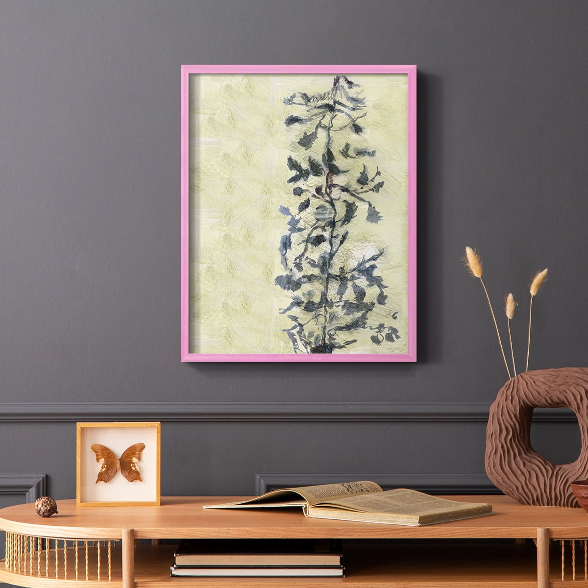 Chinoiserie 2 Tan I Framed Print in Pink Solid Wood Framed Print No Nail Hanging