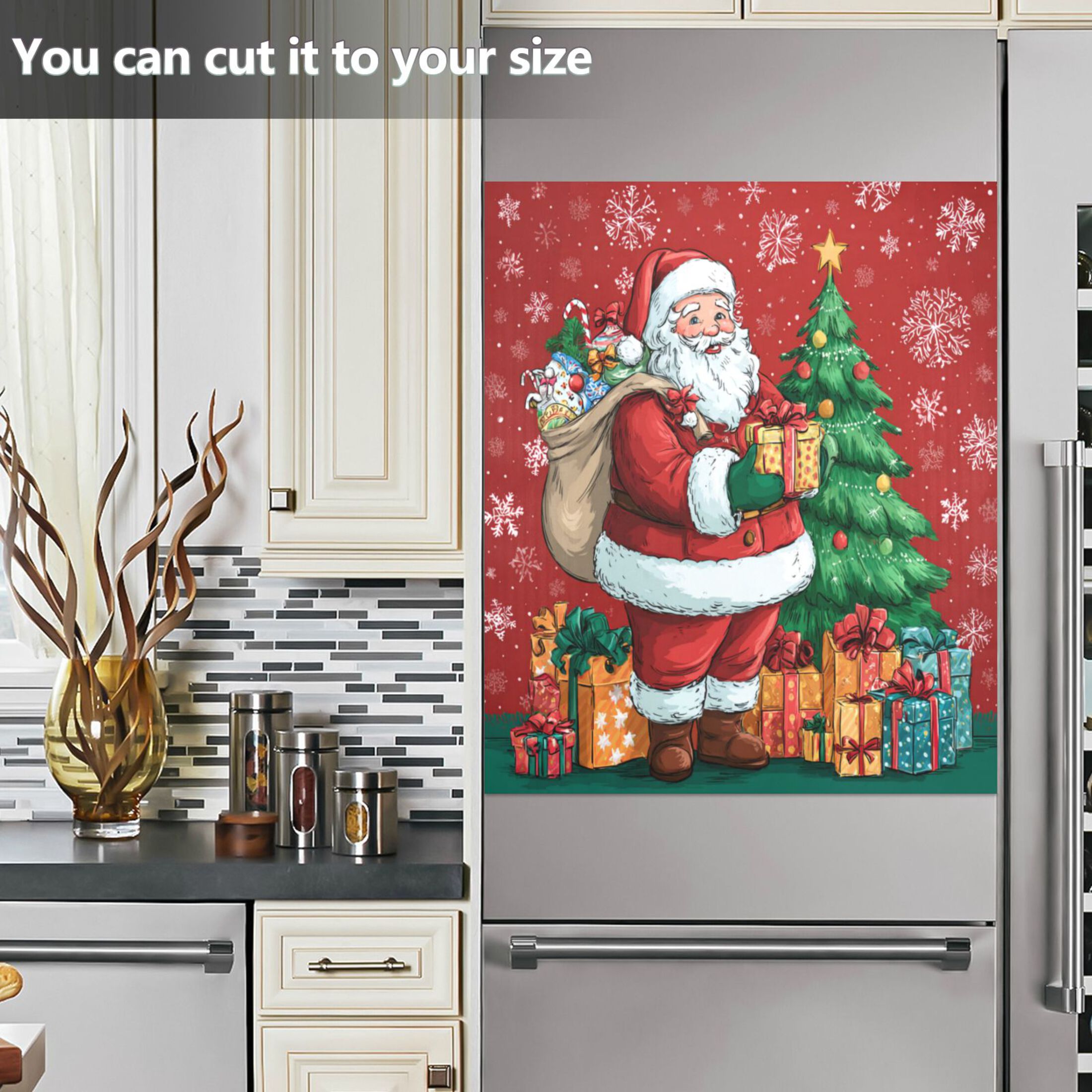 Dishwasher Magnetic Refrigerator Magnet Cover Sticker Home Decorative 23"x26" Santa Claus and His Presents