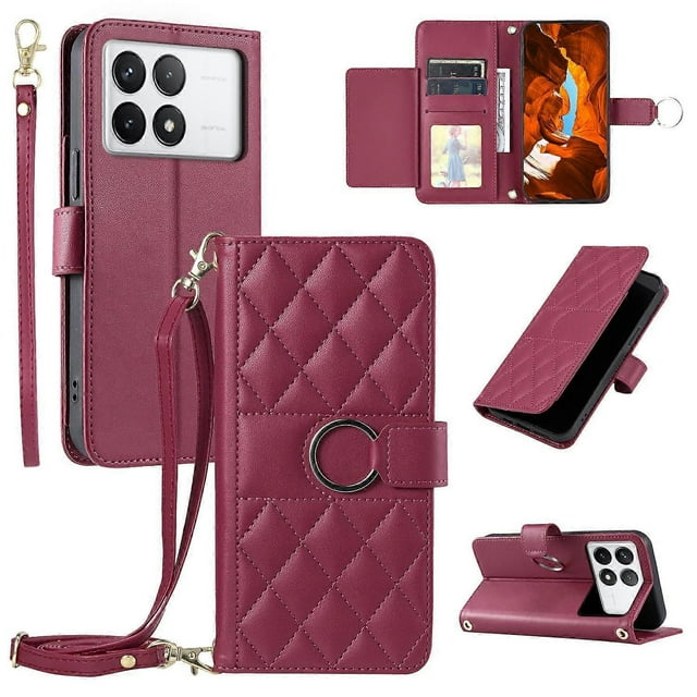 For Xiaomi Poco X6 Pro 5G Redmi K70E 5G Crossbody Leather Case Wallet Stand Rhombus Mobile Cover - G