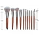 thumbnail image 3 of Juego de 11 brochas de maquillaje + bolsa de Pu marrón, cepillo de ojos con mango de sándalo de caoba de imitación, herramienta de maquillaje de belleza 3d Feliz Sencillez, 3 of 5