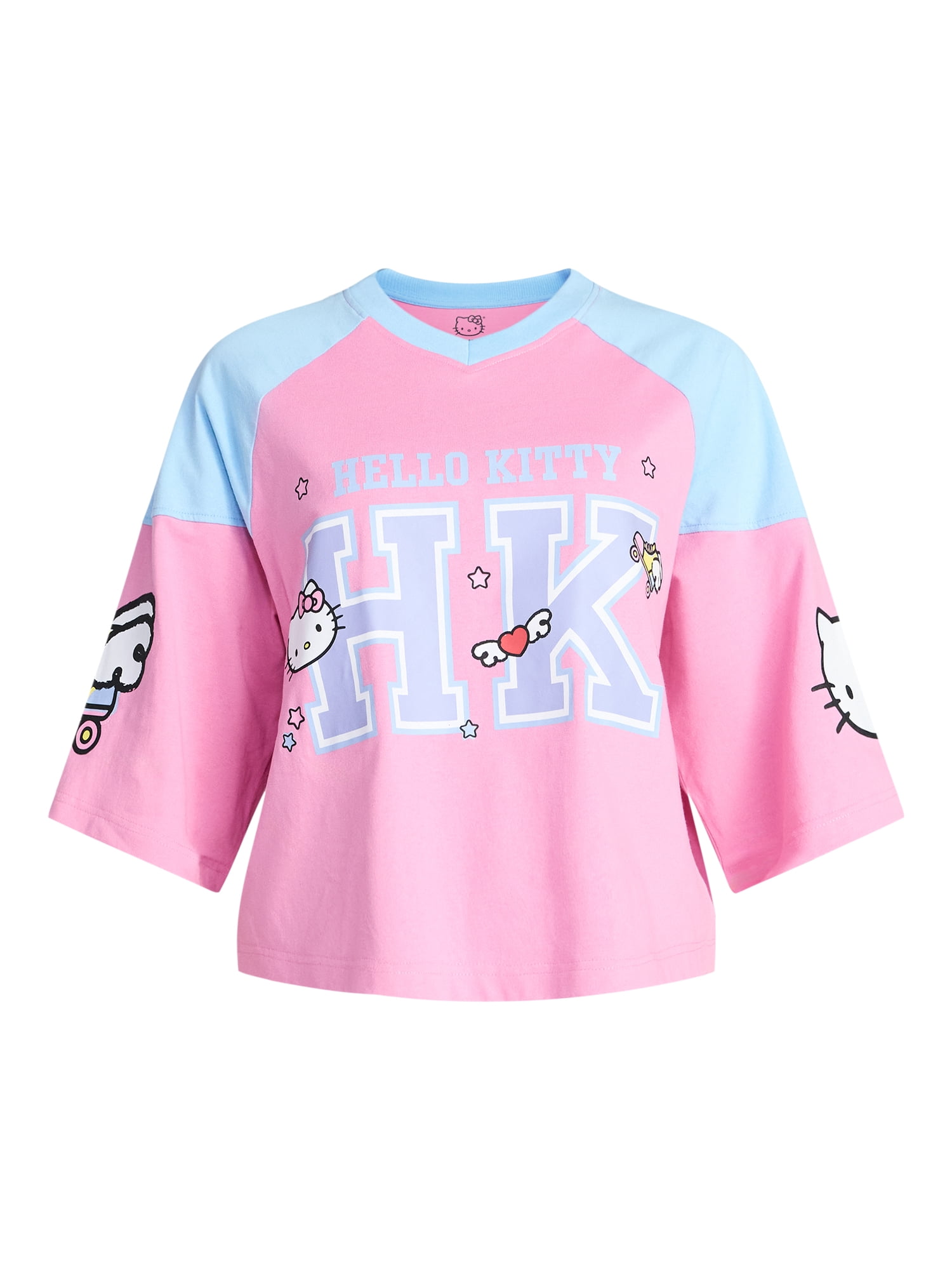 Hello Kitty Women's Short Sleeve Varsity Graphic Tee, Sizes XXS-XXL