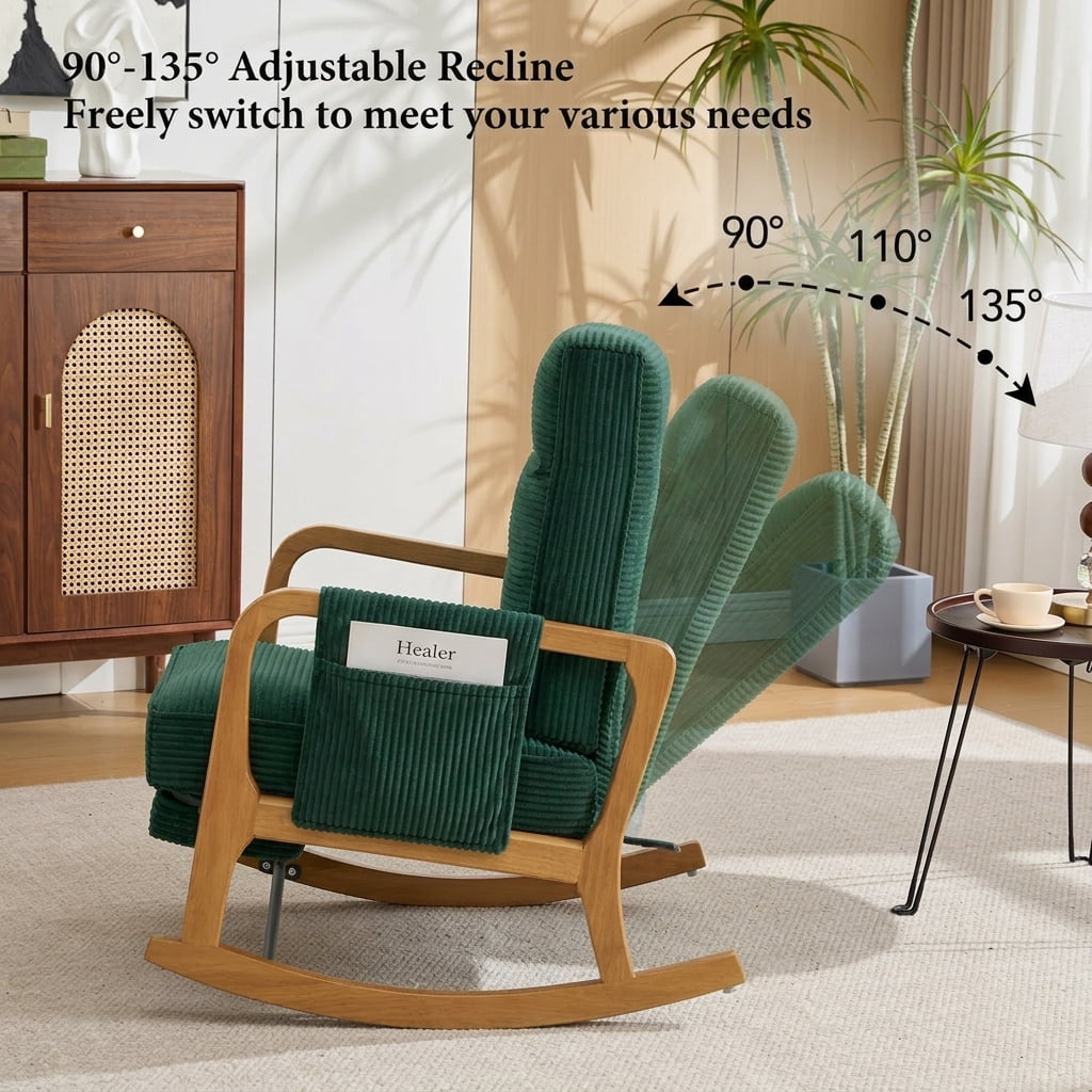 MOONMISS Rocking Chair with Footrest,Rocker Nursery Chair with Side Pocket,Glider Rocker,Accent Reading Chair for Living Room,Green
