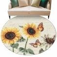 thumbnail image 2 of 5ft Round Rug, Yellow Sunflowers Non-Skid Rubber Backing Large Area Rugs - Living Room Bedroom Home Office, Floral in Blooms Pastoral Plants Indoor Floor Mat Carpets Washable Rug, 2 of 9