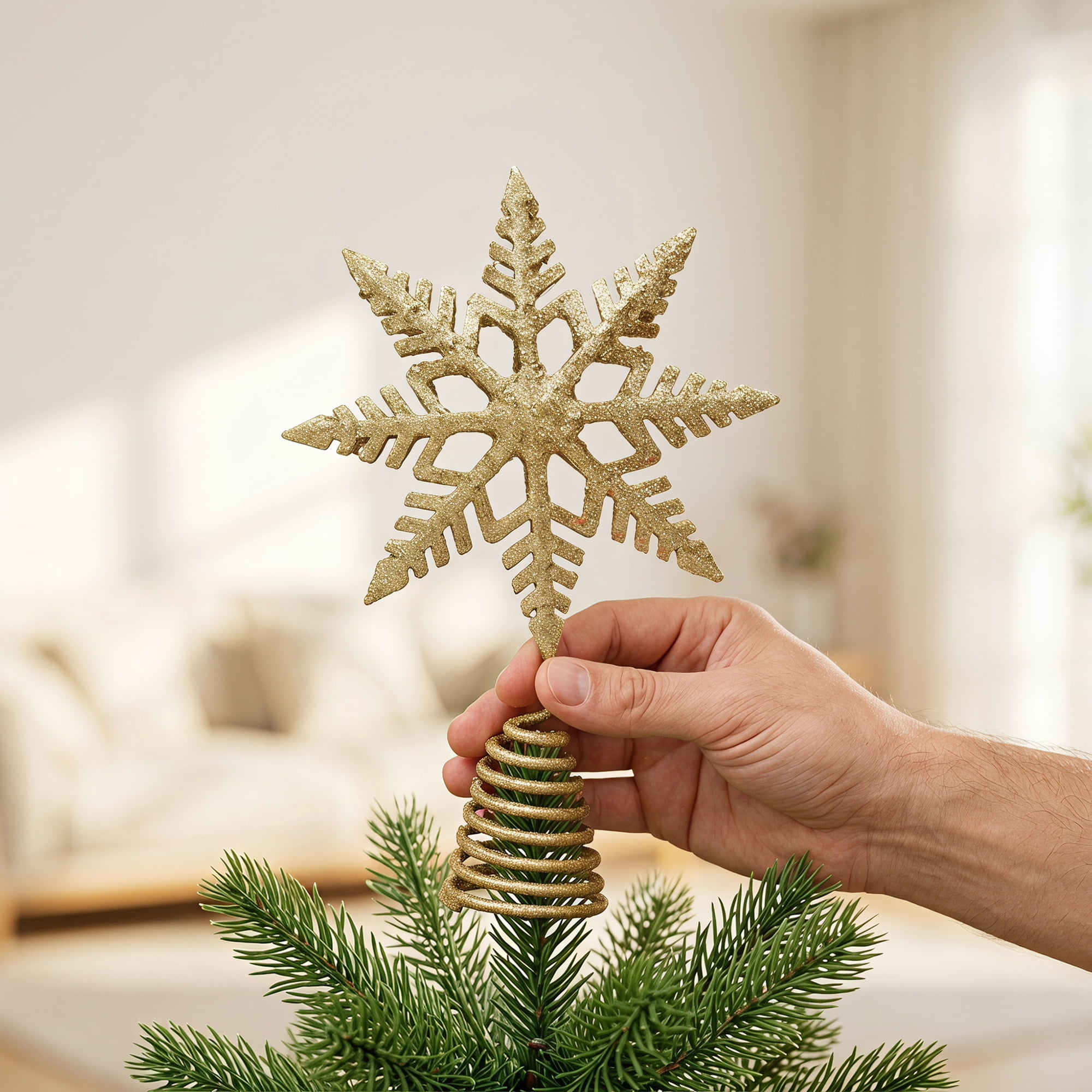 Unique Bargains Glittering Snowflake Tree Decoation with Radiant Spring Mount Gold 9.1"