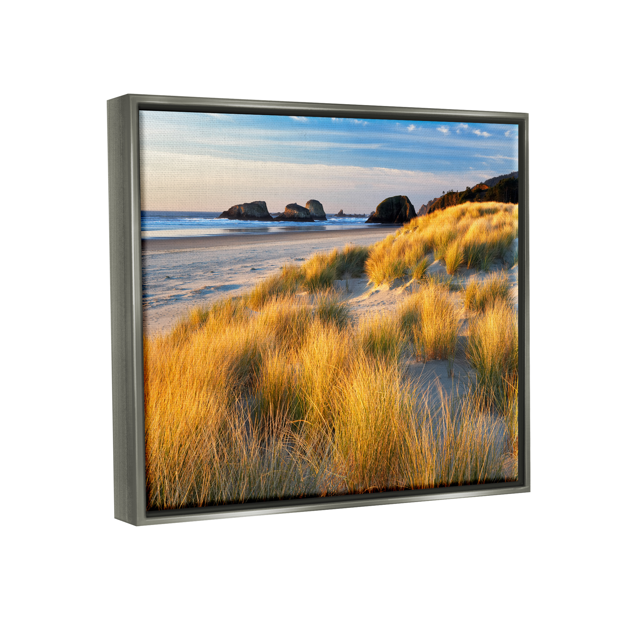 Stupell Industries Beach Grasses Summer Shoreline Coastal Photography Gray Floater Framed Art Print Wall Art